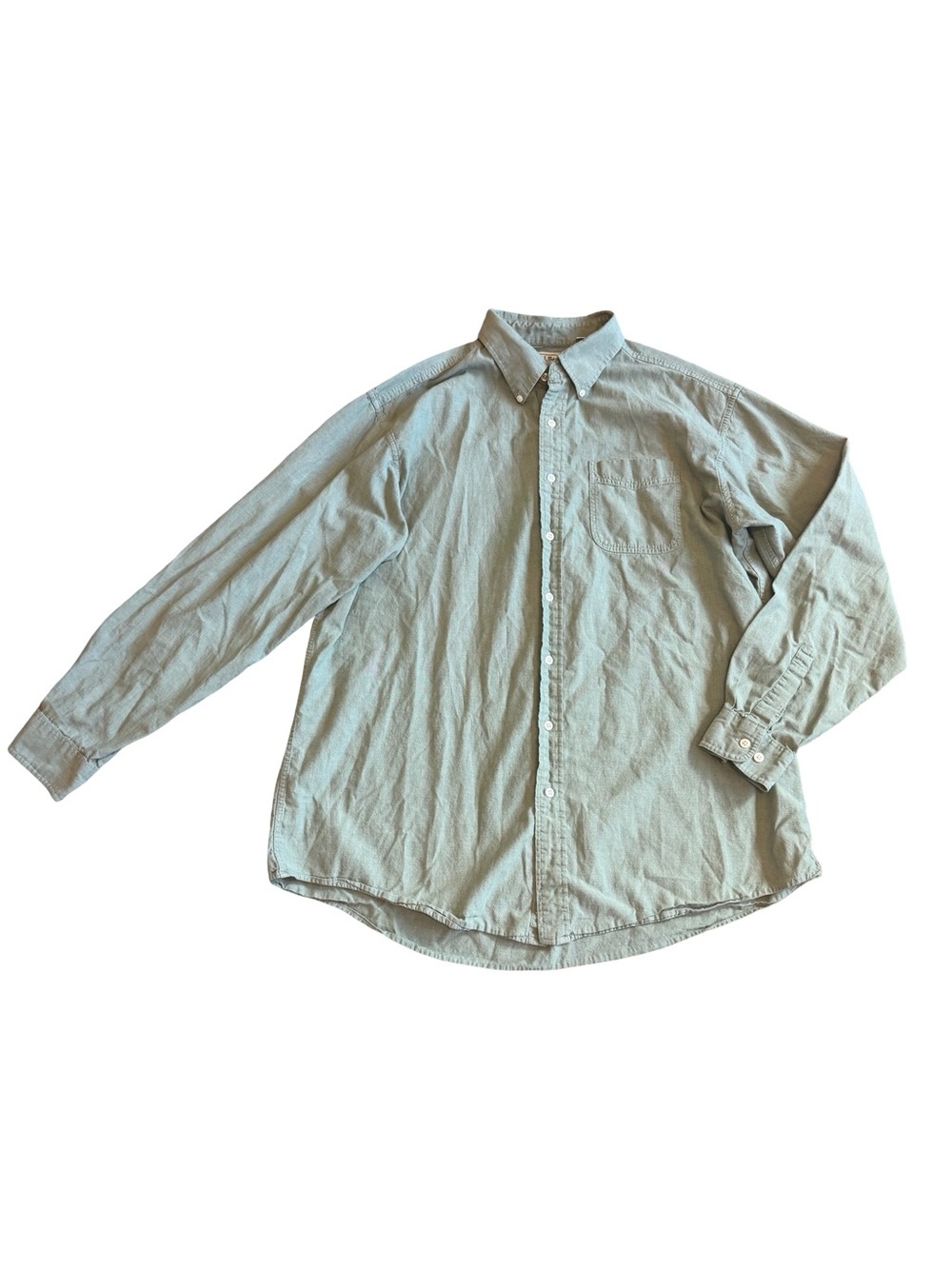 L.L. Bean Button-Down Shirt Long Sleeve Green 100% Cotton Size XL Tall Men's
